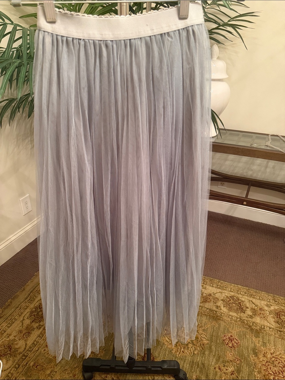 SHEIN Light Blue Pleated Tulle Maxi Skirt